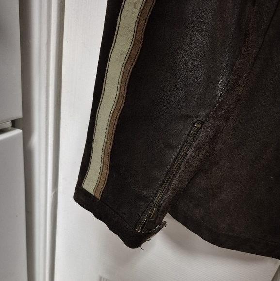 EXCELLED Men's Dark Brown and Tan Bomber  Leather Jacket - Picture 4 of 5